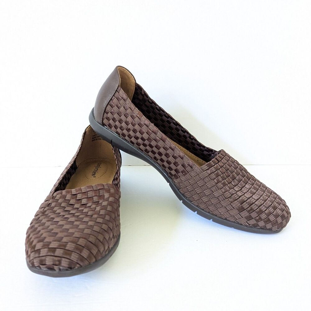Comfortview Bethany Brown Woven Slip-On Flats Wide Width 11W Loafers Mules